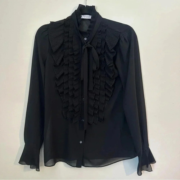 BAILEY / 44 Black Sheer Ruffle Long Sleeve Blouse Womens Small - Picture 7 of 8
